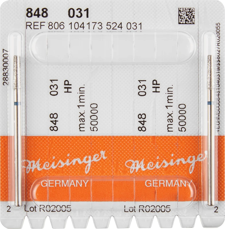 Diamanten 848  Packung  2 Stück blau mittel, HP, Figur 173 konisch, Kante scharf, 10 mm, ISO 031