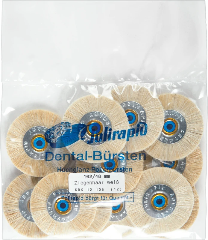 Schmalbürsten  Packung  12 Stück mit Kunststoffkern, Ziegenhaar weiß, Ø 48 mm, S: 5 mm
