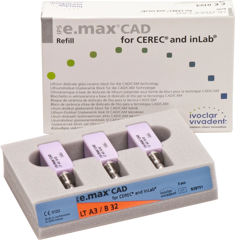 IPS e.max CAD Monolithic Solution for CEREC\inLab  Packung  3 Stück A-D Gr. B32, A3 LT