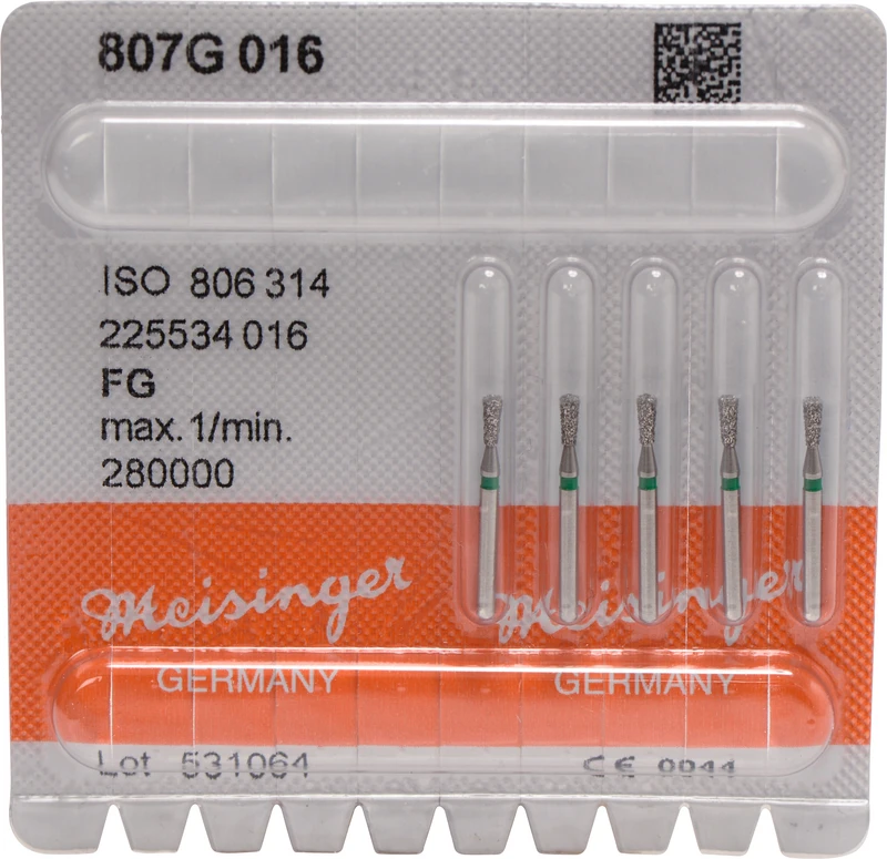 Diamanten 807  Packung  5 St. grün grob, FG, Figur 225 umgek. Kegel, Kante scharf, 4 mm, ISO 016