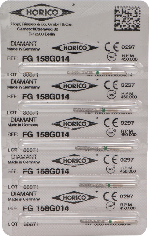 Diamantschleifer 158  Packung  5 Stück grün grob, FG, Figur 158, 8 mm, ISO 014