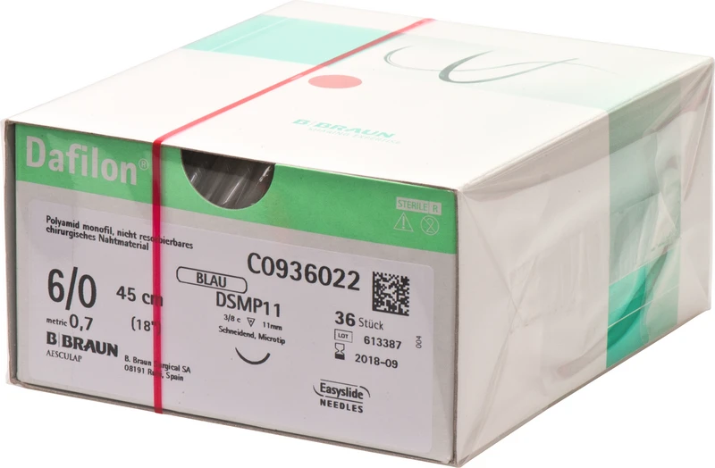 Dafilon®  Packung  36 Stück blau, 45 cm, DSMP11, 3\8 Kreis, schneidend, Mikropräzision, 11 mm, USP 6\0