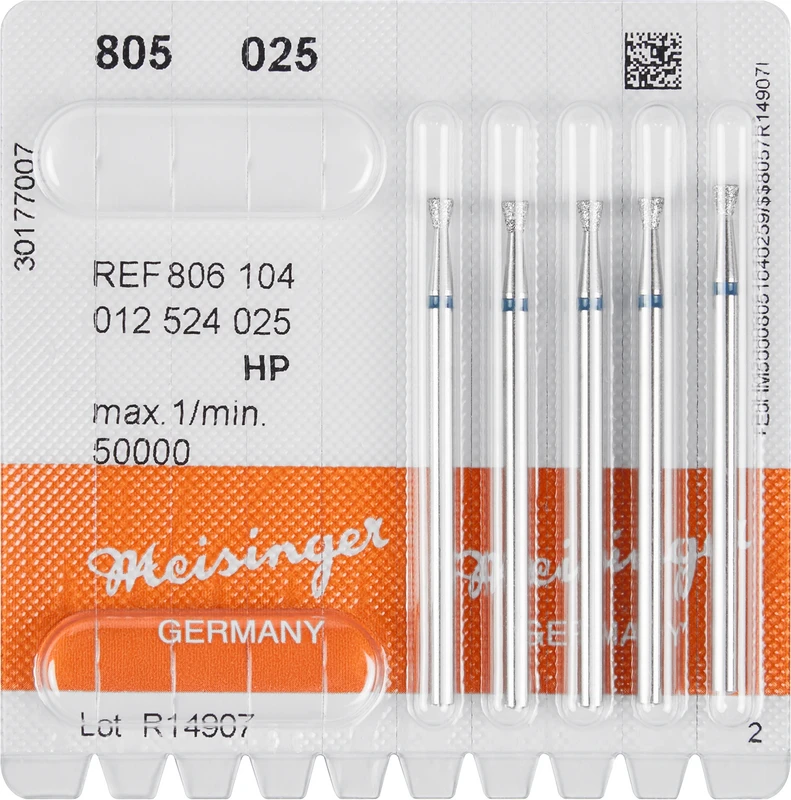 Diamanten 805  Packung  5 Stück blau mittel, HP, Figur 012 umgek. Kegel, Kante scharf, 2,5 mm, ISO 025