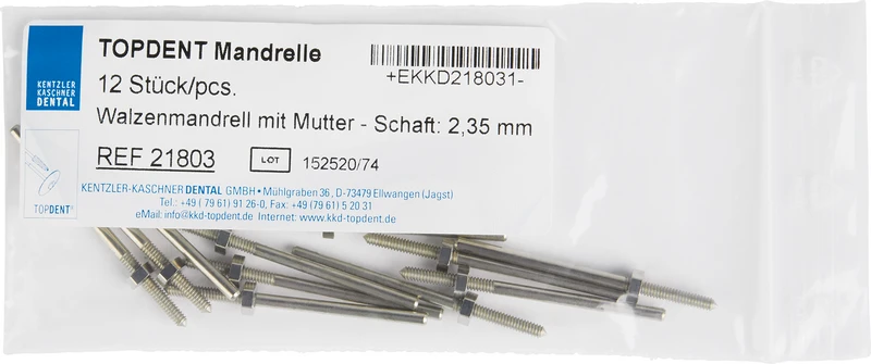 TOPDENT Walzen-Mandrelle  Packung  12 Stück mit Mutter