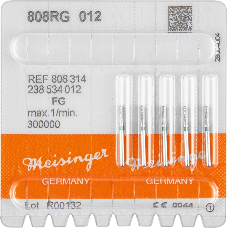 Diamanten 808  Packung  5 Stück grün grob, FG, Figur 238 Birne rund, 4 mm, ISO 012
