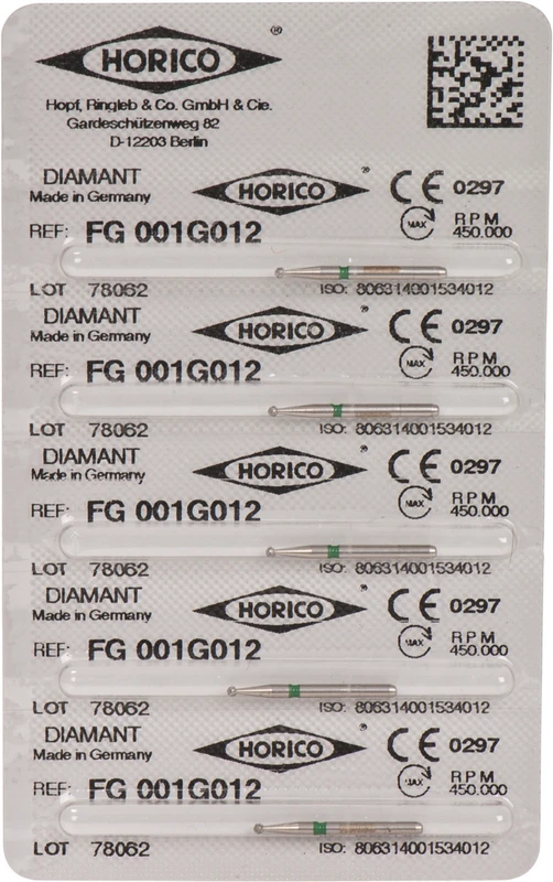 Diamantschleifer 001  Packung  5 Stück grün grob, FG, Figur 001, ISO 012