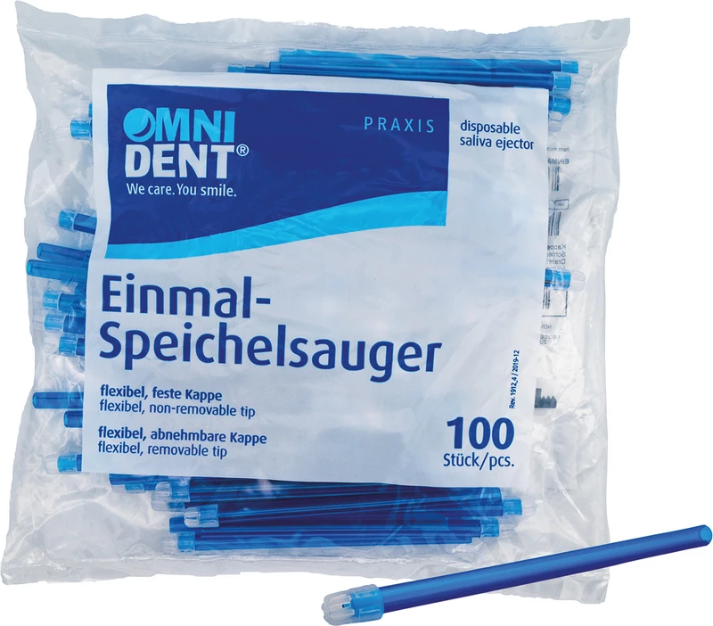 Omni Speichelsauger  Packung  100 Stück lose Kappe blau
