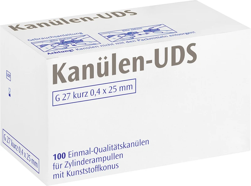 UDS Kanülen  Packung  100 Stück grau G27 kurz, 0,4 x 25 mm, Kappe transparent