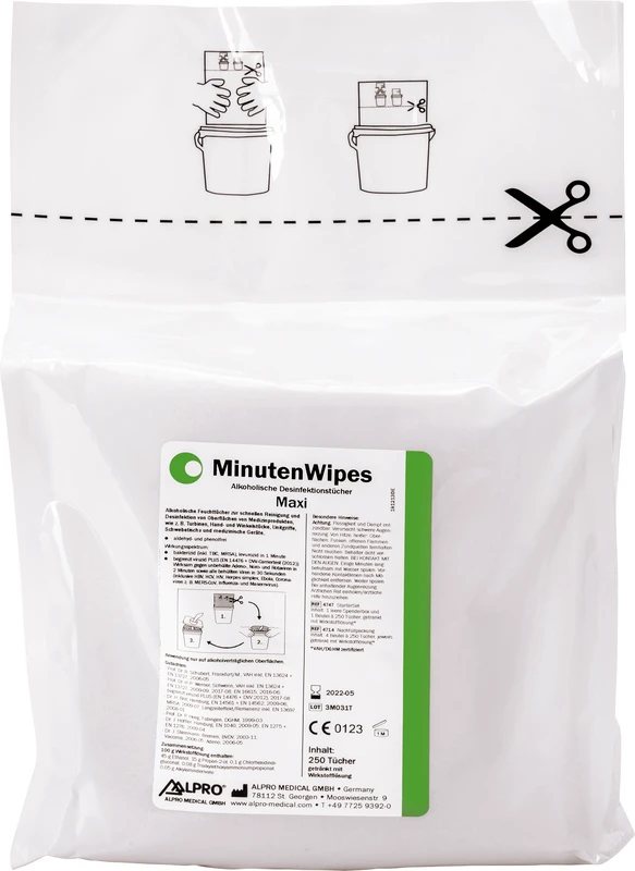 MinutenWipes Maxi  StarterSet  1 Spenderbox leer, Beutel 250 Tücher