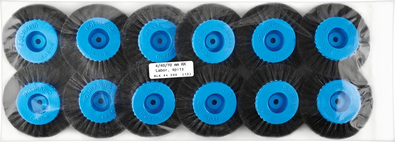 Labor Rundbürsten  Packung  12 Stück mit KK, 4-reihig, Chungking schwarz, spitz, Kern: Ø 40 mm, Außen: Ø 70 mm