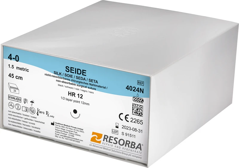 SEIDE  Packung  24 Stück schwarz, 45 cm, HR12, 1\2 Kreis, Rundkörper, 12 mm, USP 4\0