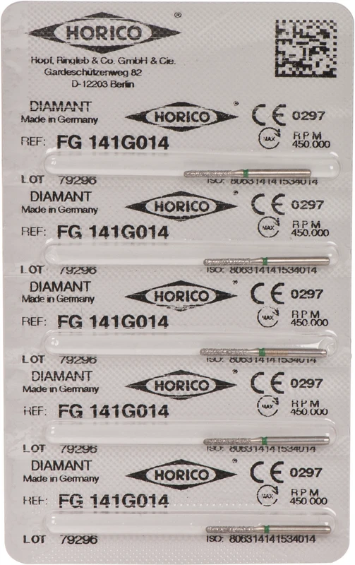 Diamantschleifer 141  Packung  5 Stück grün grob, FG, Figur 141, 8 mm, ISO 014