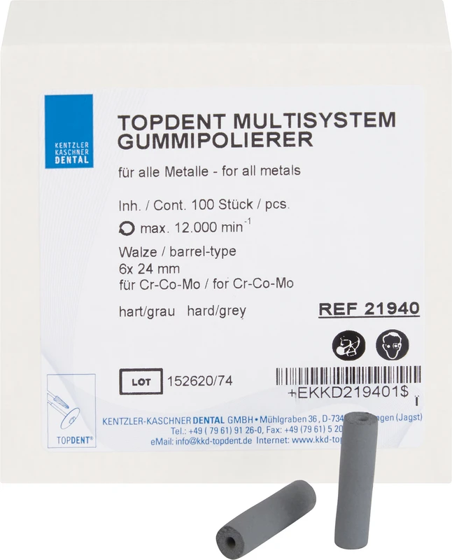 TOPDENT Multisystem-Gummipolierer  Packung  100 Stück, grau hart, Walze Ø 6 mm x 24 mm