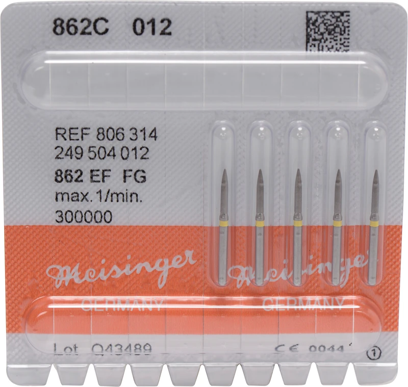 Diamanten 862  Packung  5 Stück gelb extra fein, FG, Figur 249 Flamme, 8 mm, ISO 012