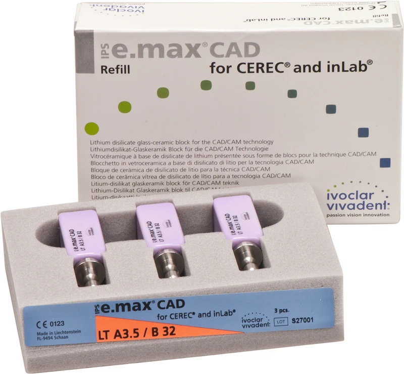 IPS e.max CAD Monolithic Solution for CEREC\inLab  Packung  3 Stück A-D Gr. B32, A3,5 LT