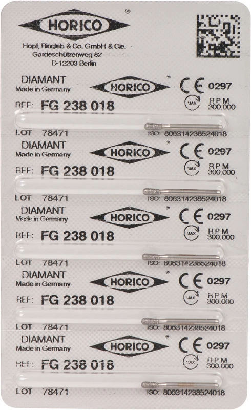 Diamantschleifer 238  Packung  5 Stück FG, Figur 238, 4 mm, ISO 018