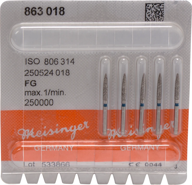 Diamanten 863  Packung  5 Stück blau mittel, FG, Figur 250 Flamme, 10 mm, ISO 018