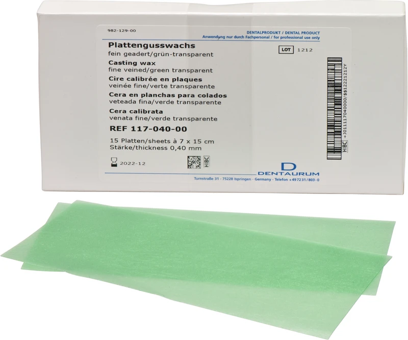 Plattenwachs  Packung  15 Stück Standard, grün, fein geadert, 0,4 mm
