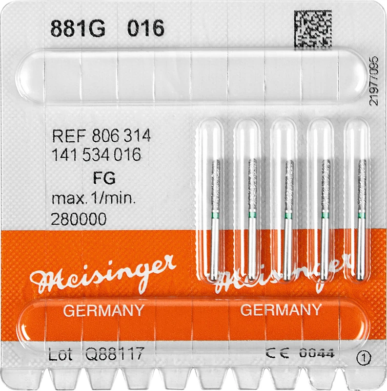 Diamanten 881  Packung  5 Stück grün grob, FG, Figur 141 Zylinder rund, 8 mm, ISO 016