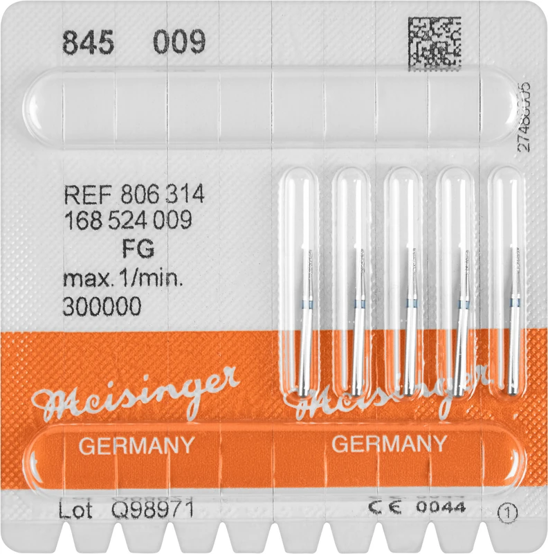 Diamanten 845  Packung  5 Stück blau mittel, FG, Figur 168 Konus Kante scharf, 3 mm, ISO 009