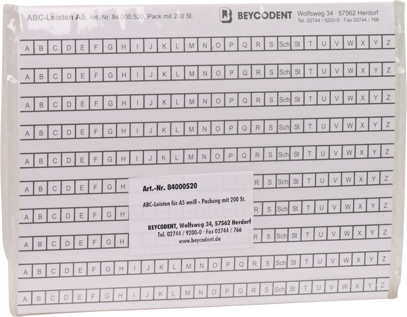 ABC-Leisten  Packung  200 Stück weiß