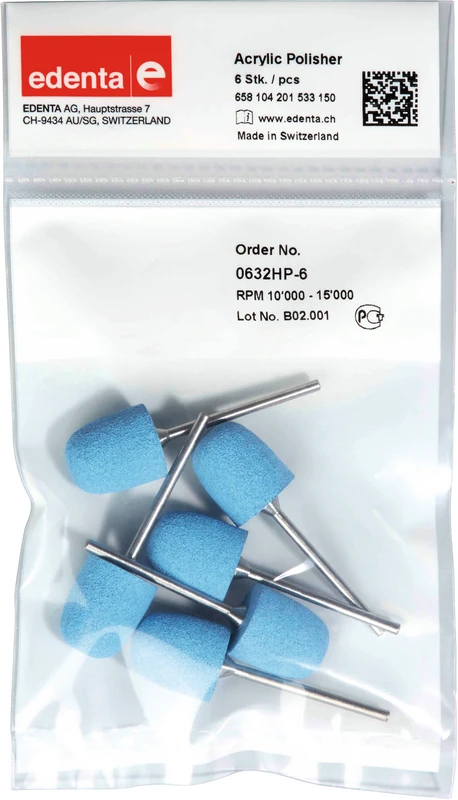 Acrylic Polisher  Packung  6 Stück blau HP, Figur 201, 18 mm, ISO 150