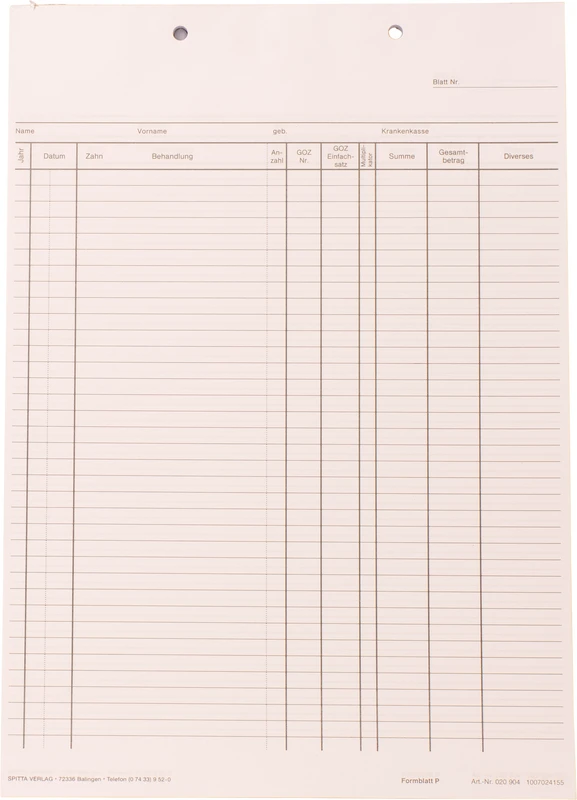 Krankenblatt P   Stück  100 Blatt