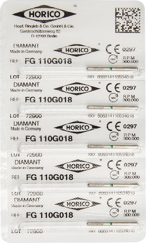 Diamantschleifer 110  Packung  5 Stück grün grob, FG, Figur 110, 6 mm, ISO 018