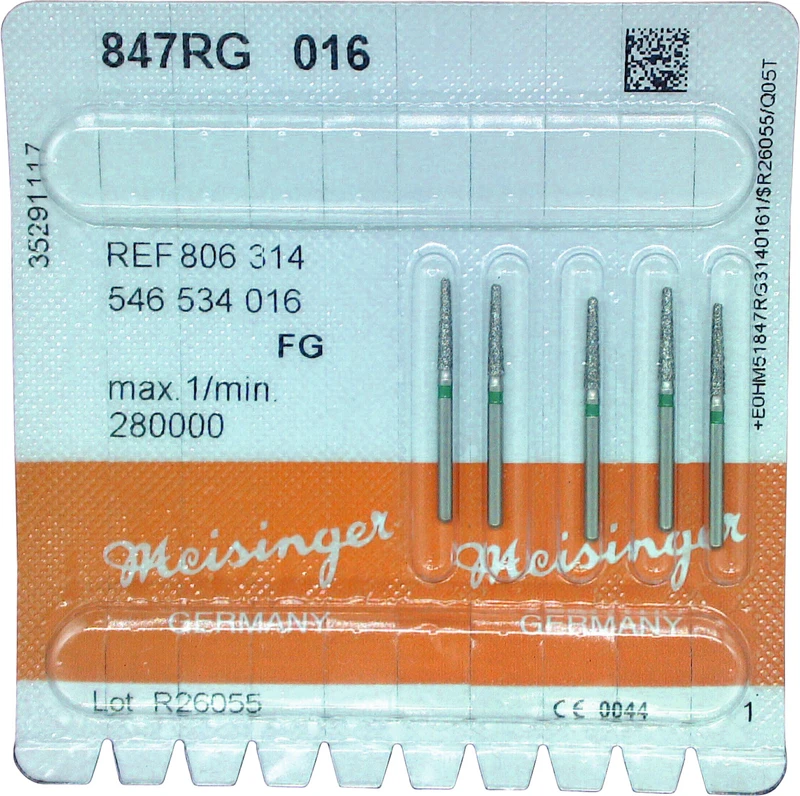 Diamanten 847  Packung  5 Stück grün grob, FG, Figur 546 Konus Kante abgerundet, 8 mm, ISO 016