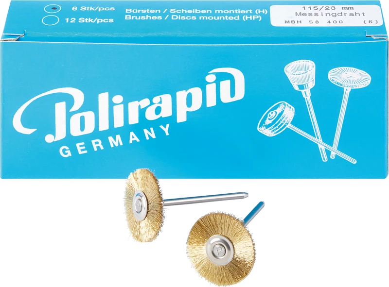 Miniaturbürsten Draht  Packung  6 Stück HP, Messingdraht, Ø 23 mm, Draht: 0,08 mm