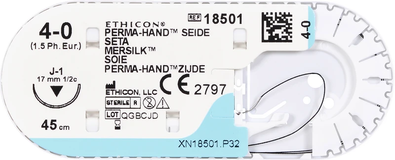 PERMA-HAND SEIDE  Packung  36 Stück schwarz, 45 cm, FS1, 3\8 Kreis, schneidend, 16 mm, USP 3\0