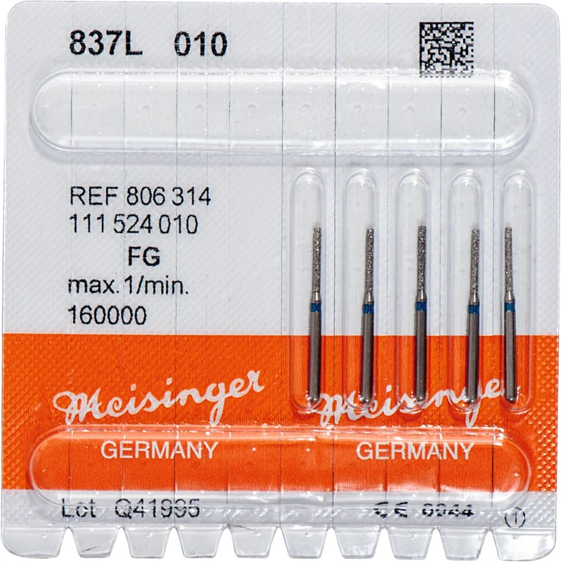 Diamanten 837  Packung  5 Stück blau mittel, FG, Figur 111 Zylinder lang, 6 mm, ISO 010