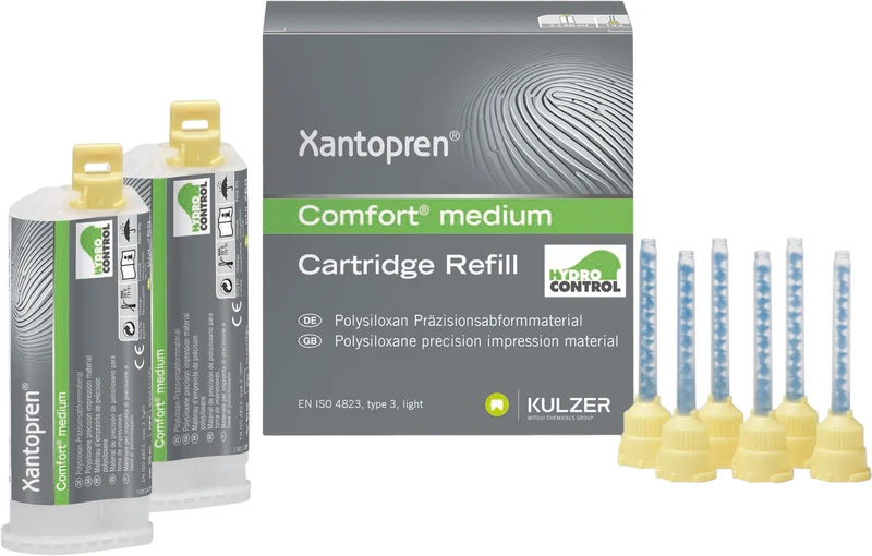 Xantopren® Comfort® System  Normalpackung  2 x 50 ml Doppelkartusche medium grün, 12 Mixing Tips