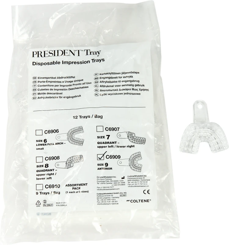 PRESIDENT® Abformlöffel  Packung  12 Stück Frontzähne OK\UK Gr. 9