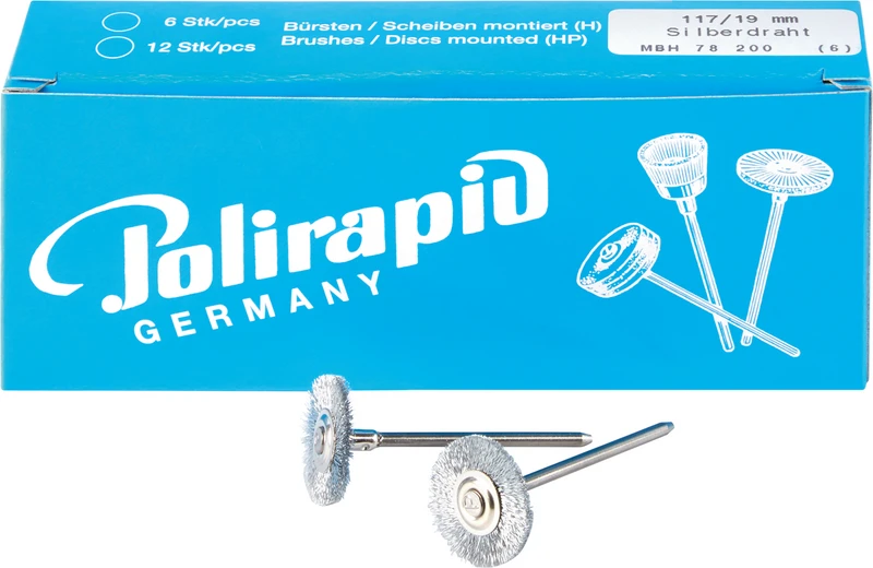 Miniaturbürsten Draht  Packung  6 Stück HP, Silberdraht, Ø 19 mm, Draht: 0,08 mm