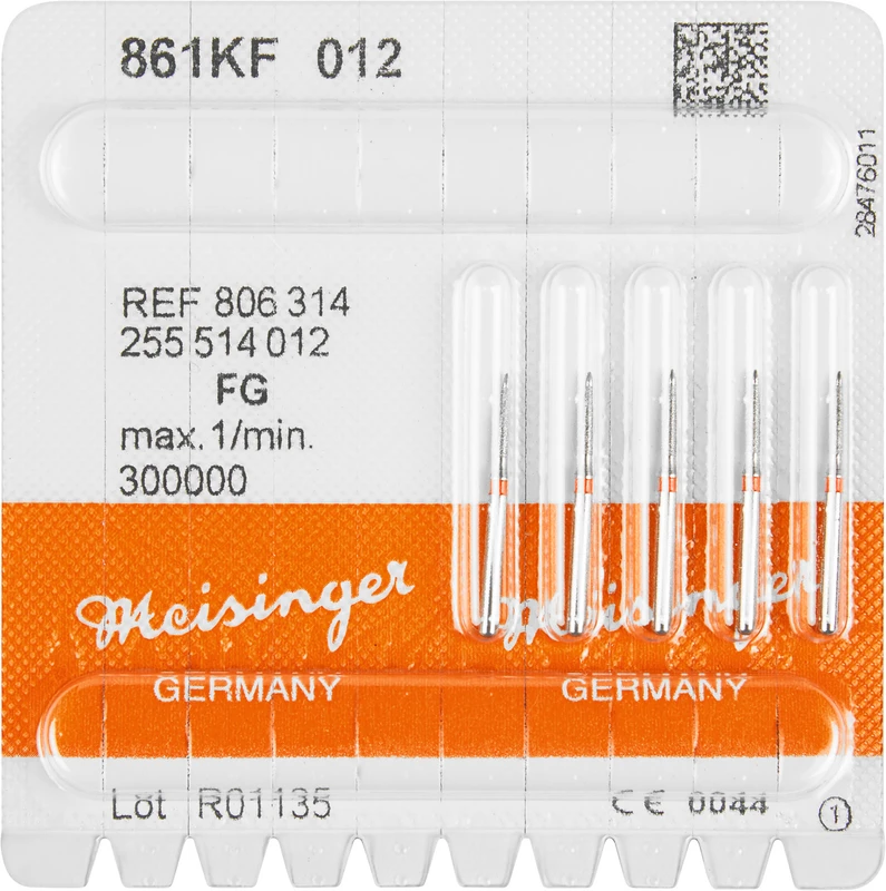 Diamanten 861  Packung  5 Stück rot fein, FG, Figur 247 Flamme, 5 mm, ISO 012