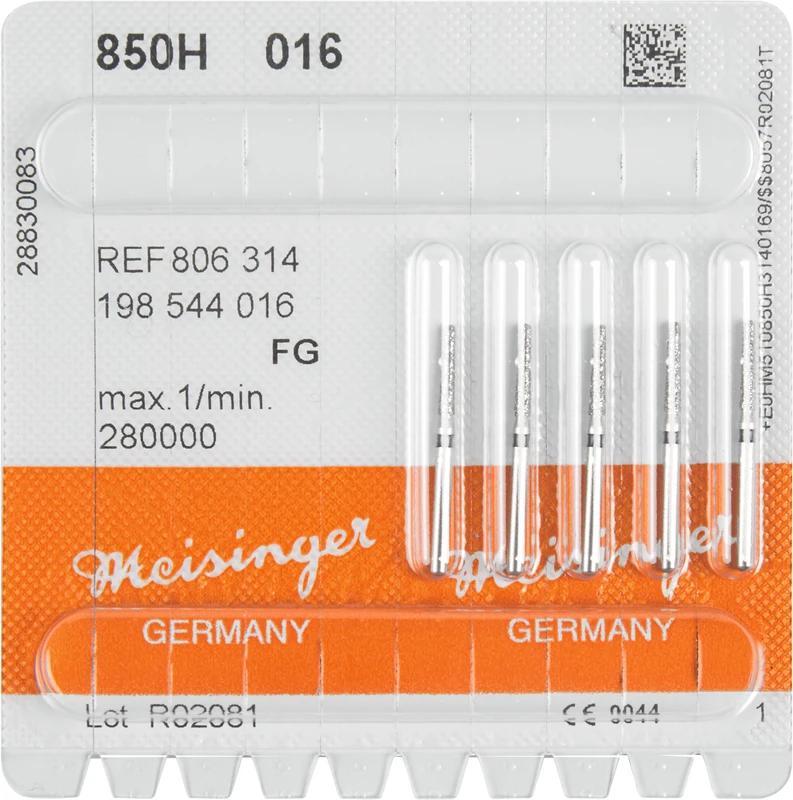 Diamanten 850  Packung  5 Stück schwarz super grob, FG, Figur 198 Konus rund, 8 mm ISO 016