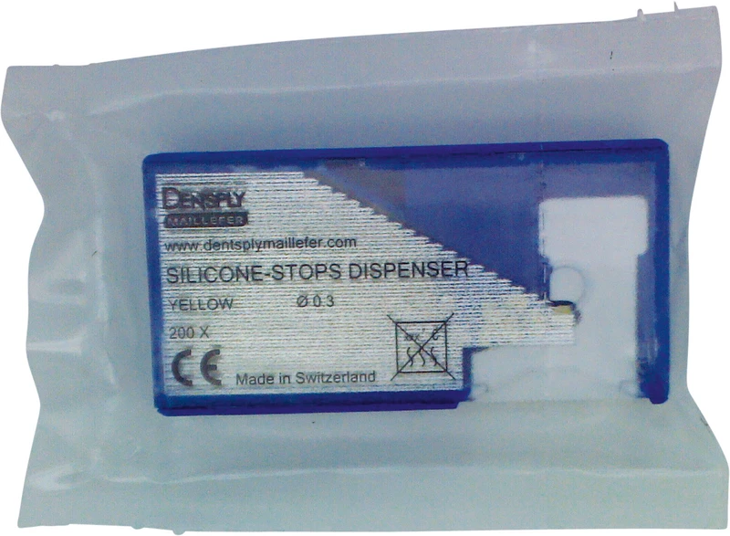 SILICONE-STOPS DISPENSER  Packung  200 Stück vorperforiert gelb, Ø 0,3 mm