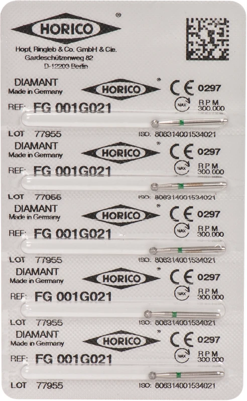 Diamantschleifer 001  Packung  5 Stück grün grob, FG, Figur 001, ISO 021