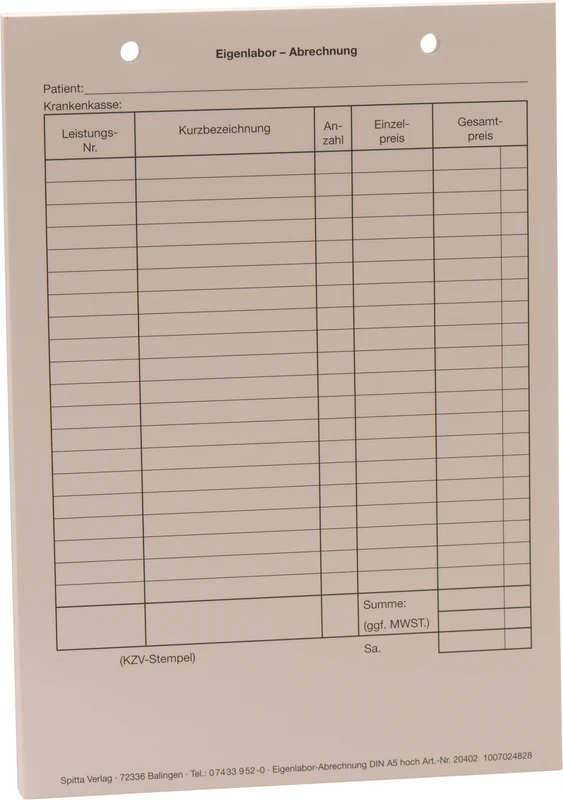 Formular Eigenlaborabrechnung   Stück  100 Blatt