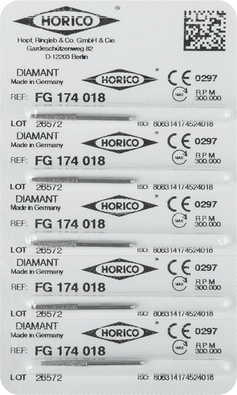 Diamantschleifer 174  Packung  5 Stück FG, Figur 174, 11,5 mm, ISO 018