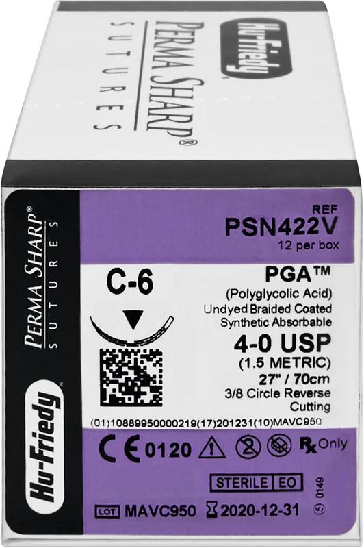 Perma Sharp PGA  Packung  12 Stück ungefärbt, 70 cm, C-6, 3\8 Kreis, schneidend, Rückstich, 18,7 mm, USP 4\0