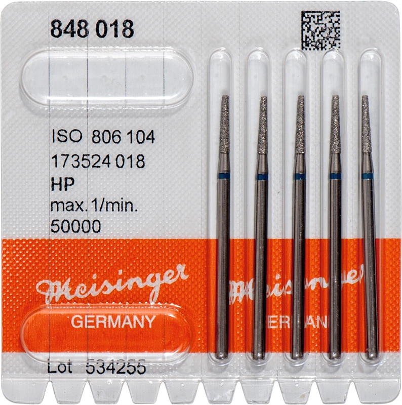 Diamanten 848  Packung  5 Stück blau mittel, HP, Figur 173 konisch, Kante scharf, 10 mm, ISO 018