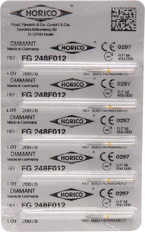 Diamantschleifer 248  Packung  5 Stück gelb x-fein, FG, Figur 248, 6 mm, ISO 012