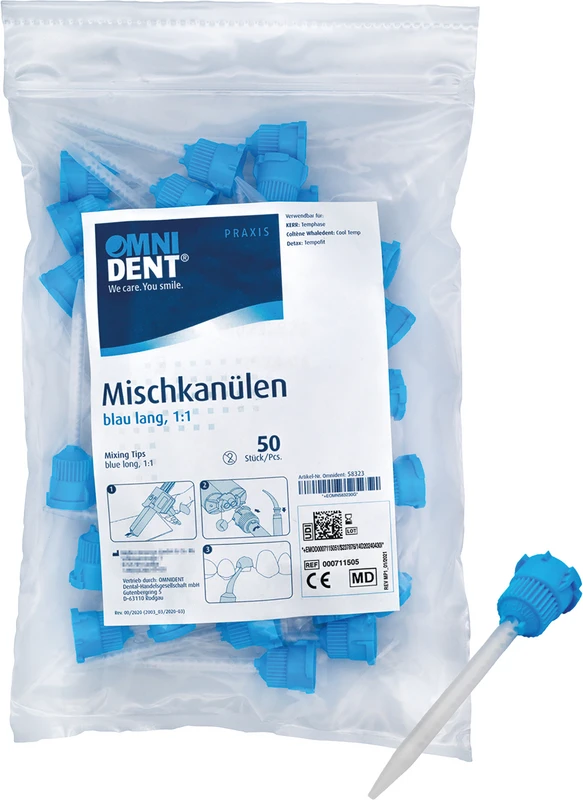 Omni Mischkanülen blau lang 1:1  Beutel  50 Stück blau, lang 1:1
