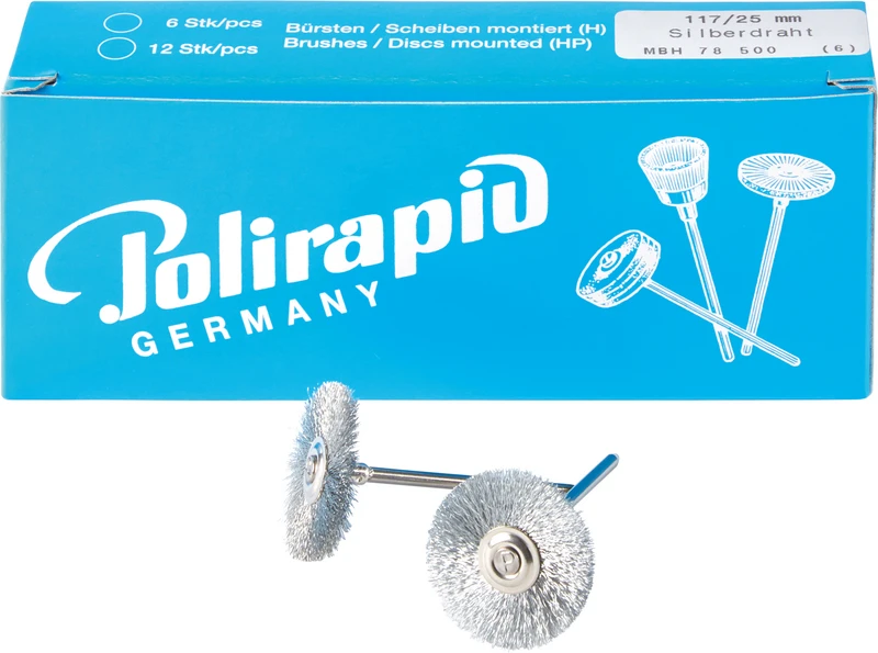 Miniaturbürsten Draht  Packung  6 Stück HP, Silberdraht, Ø 25 mm, Draht: 0,08 mm