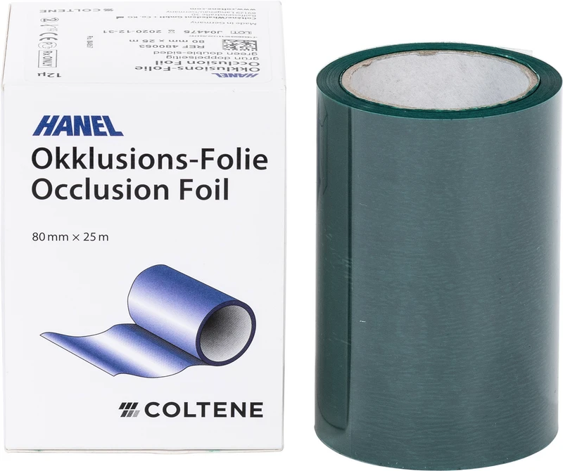 HANEL Occlusions-Folie, doppelseitig 12 µm  Spenderbox  25 m grün, 80 mm breit