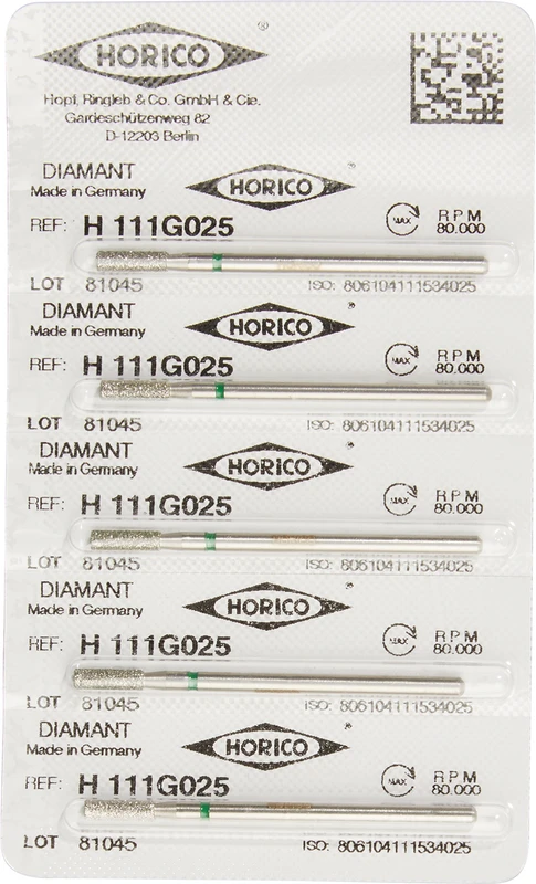 Diamantschleifer H 111  Packung  5 Stück, grün grob, HP, Figur 111, 8 mm, ISO 025