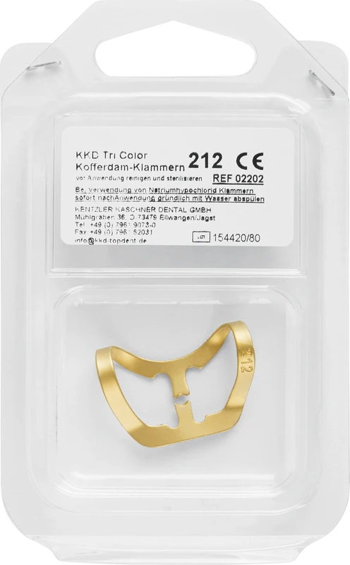 KKD® Kofferdam Klammern triColor Antireflect  Stück  gold matt, Nr. 212, für labiale Karies