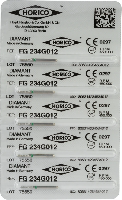 Diamantschleifer 234  Packung  5 Stück grün grob, FG, Figur 234, 4 mm, ISO 012